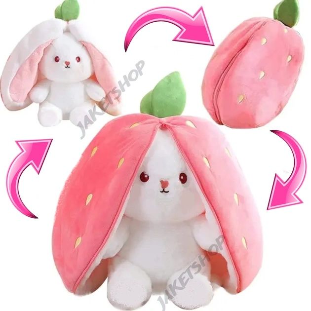 Мягкая игрушка трансформер зайка в клубнике