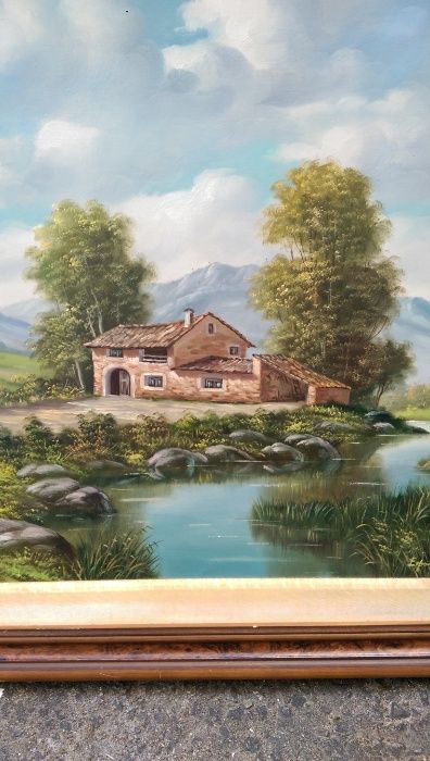 Quadro pintado a óleo em tela, condição boa. Oportunidade.