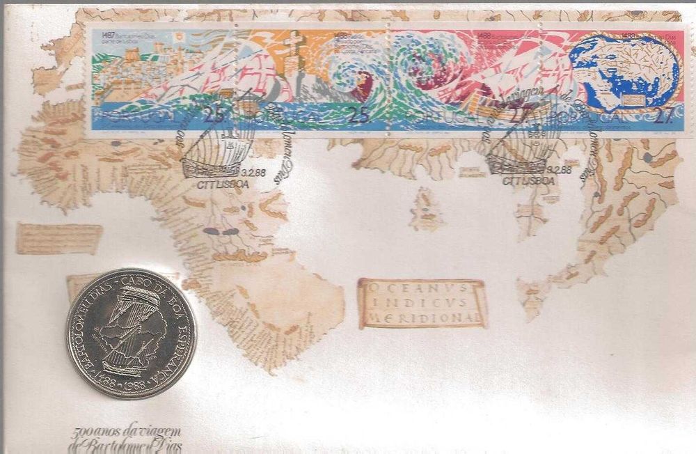 FDC Moeda 500 Anos viagem Bartolomeu Dias - 1988
