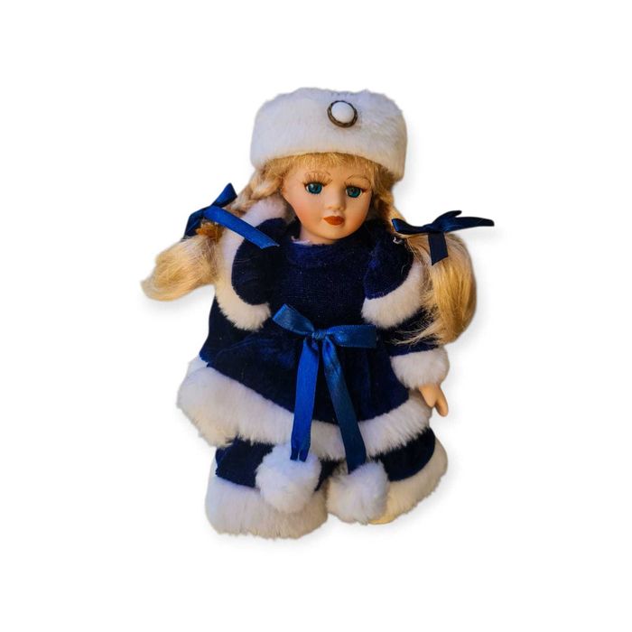Boneca Porcelana Russa com Vestido Azul e Branco – 18cm