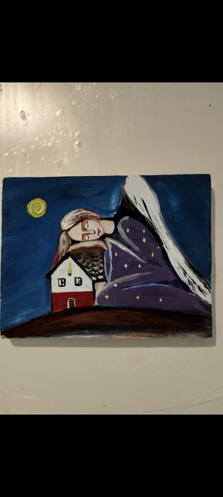 Anioł Ochronny malowany na drewnie Święta prezent