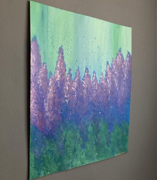 Pintura flores SEM moldura- verde e roxo /violeta