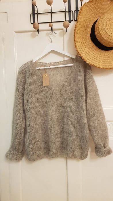 Sweterek handmade alpaka z jedwabiem