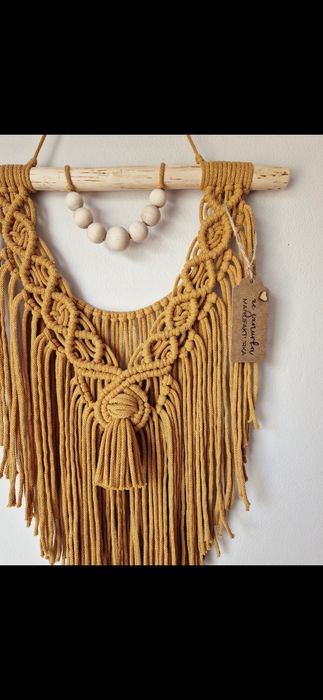 Musztardowa makrama handmade ozodba do salonu boho na prezent