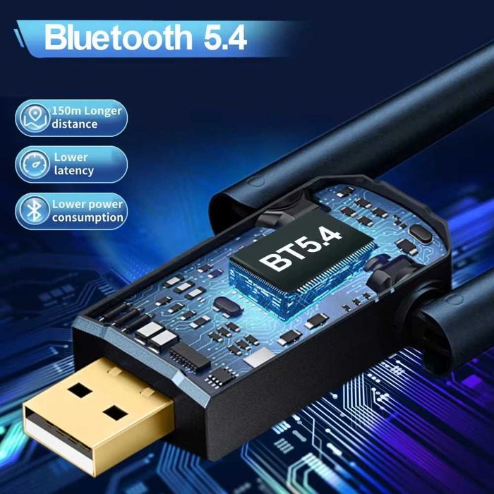 Bluetooth 5.4 USB адаптер блютуз приемник передатчик антенна до 150 м.