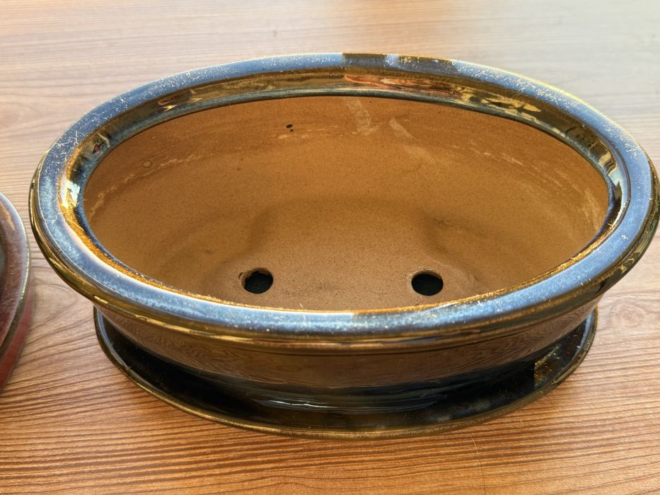Vasos de cerâmica vidrada com prato - Bonsai