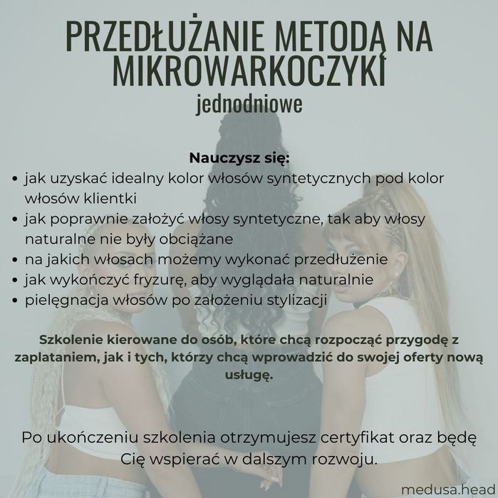 Szkolenia z warkoczy syntetycznych, przedłużenie na mikrowarkoczyki
