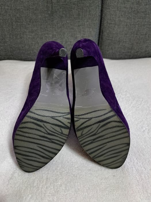 Botki damskie  fioletowe zamszowe na szpilce 39