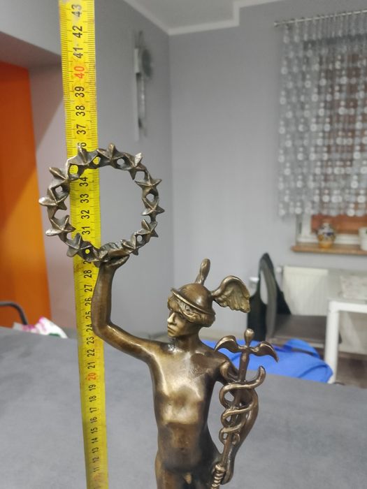 *Wyprzedaż*Piękna, stara figura Hermes - Bóg interesu z brązu.