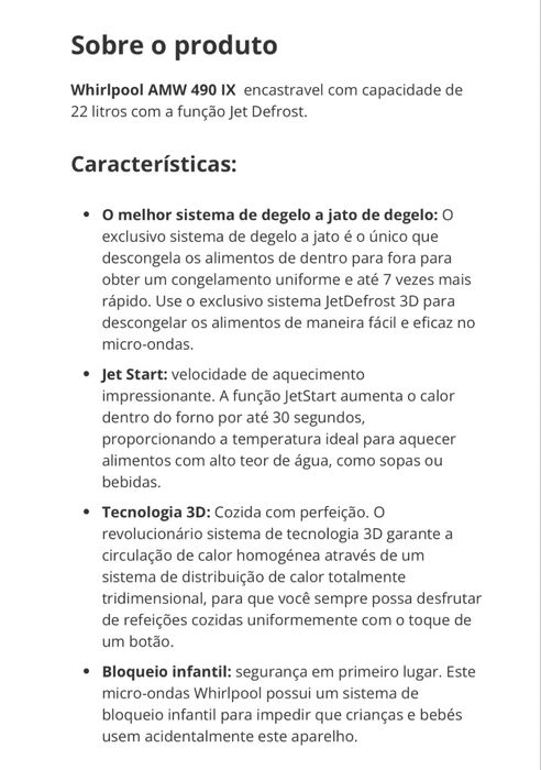 Microondas encastrar whirlpool