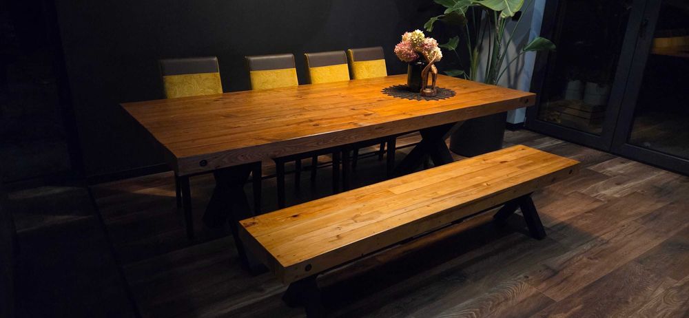 Stół rustykalny loft 240cm z ławką
