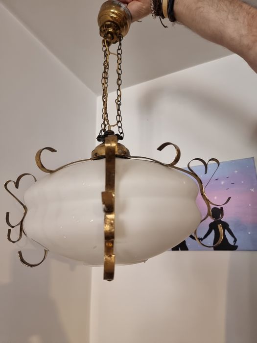 Antyk, stara lampa PRL, szkło mosiądz