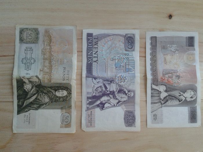Notas de Banco antigas: Escudos, Libras, Pesetas, Francos