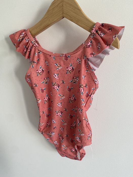 Kostium kąpielowy next koralowy 80 drobne kwiatki falbanki