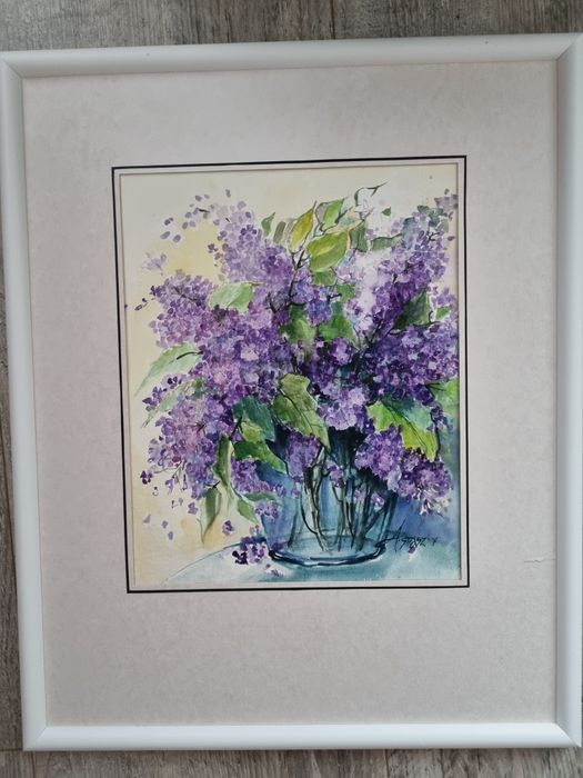 Obraz przedstawiający bzy oprawiony