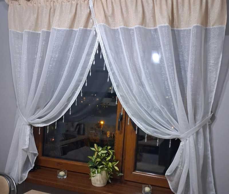 Firanka Batyst szron z koralikami - NOWA