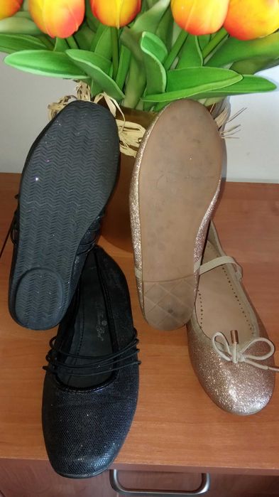 2pary balerinki brokatowe  i zlote roz 33 wkladki 21,5cm stan Bdb