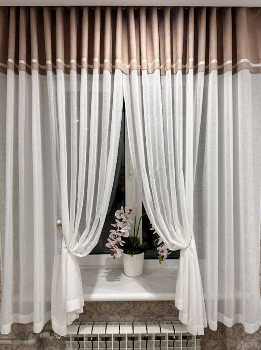 кухона тюль для вікна мікровелюр льон