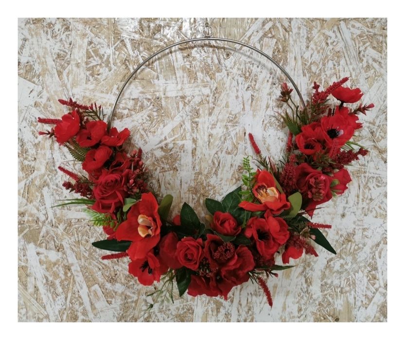Czerwony wianek ozdoba wieniec kwiaty (duży) #dekoracja #rustykalny