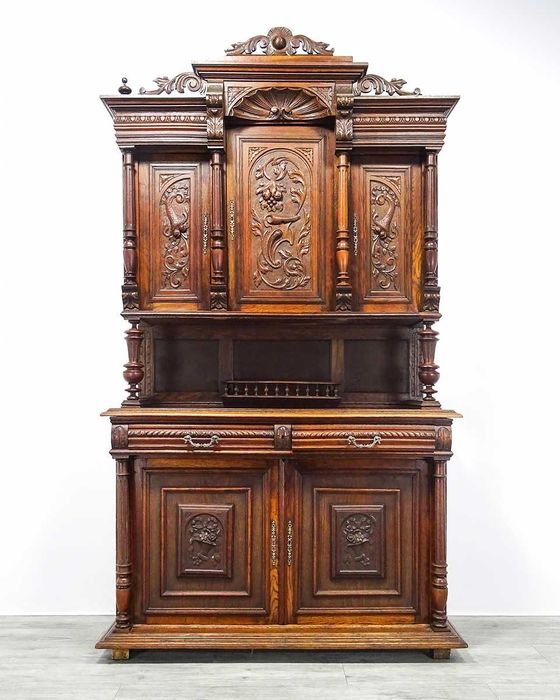 Antyk Dębowy KREDENS drewniany kredens przeszklony XX w.