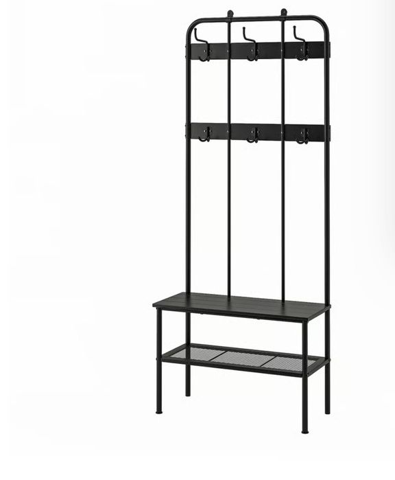 Cabide+banco c/arrumação p/sapatos, preto, 190x35x79 cm