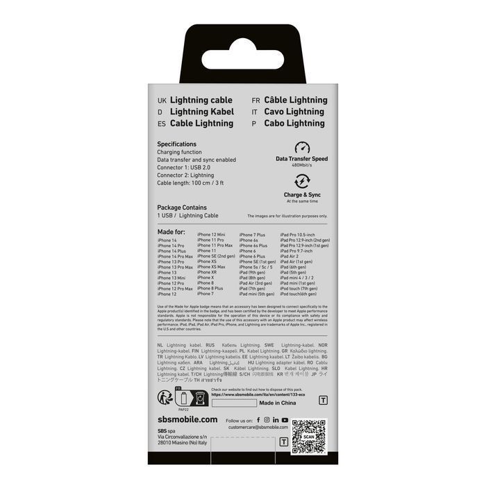 Kabel SBS TECABLEUSBIP589A USB-A - Lightning - niebieski