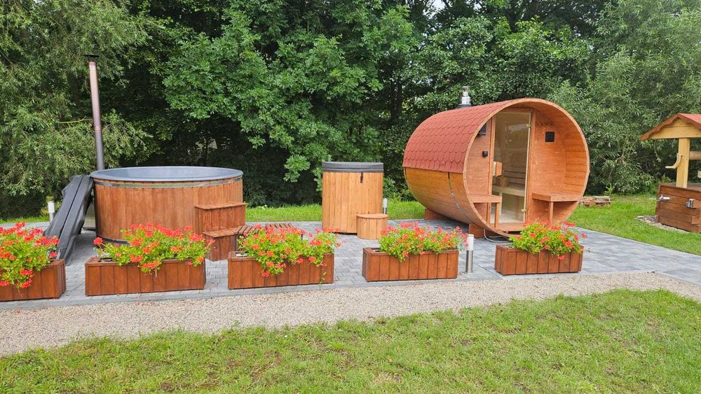Sauna Ogrodowa beczka 250cm Piec na drewno ładowany od zewnątrz