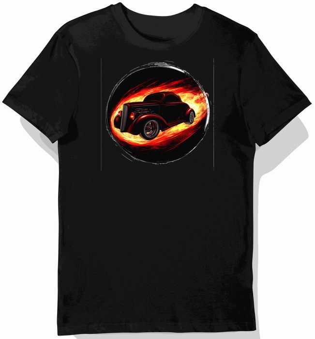 Koszulka męska czarna z motywem czerwonego hot roda S