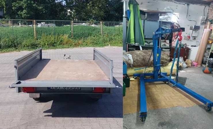Wynajem Przyczepa 760kg ładowności kat B lub Żuraw do silników podnośnik warsztatowy