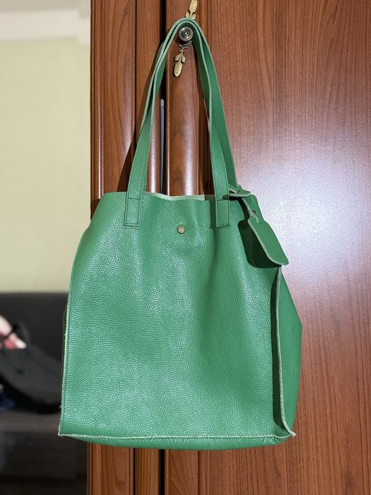 Сумка шкіряна, шопер, зелена Genuine leather vera pelle