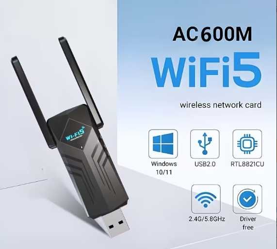 Adaptador USB WiFi + Bluetooth 600Mbps Dual Band 2.4G/5.8GHz para PC e Notebook