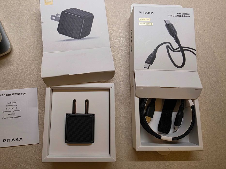 PITAKA зарядка 30w GAN + Кабель Flex Braided 60W USB-C to USB-C 1.26м