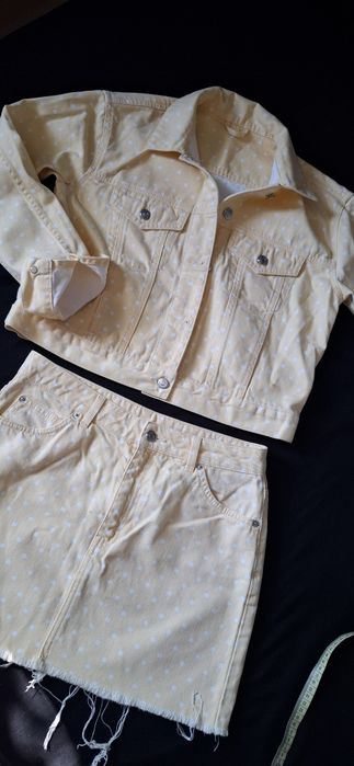 Komplet kurtka spódniczka TOPSHOP M/L żółty jeans dżins