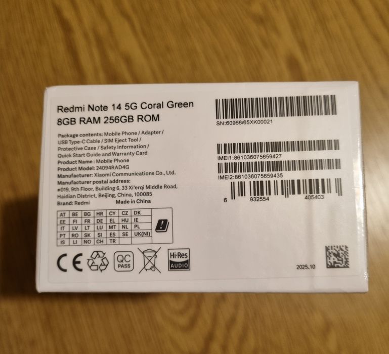 Xiaomi redmi note 14 5G   8/256  NFC Global version  green  нові з адаптером 45W