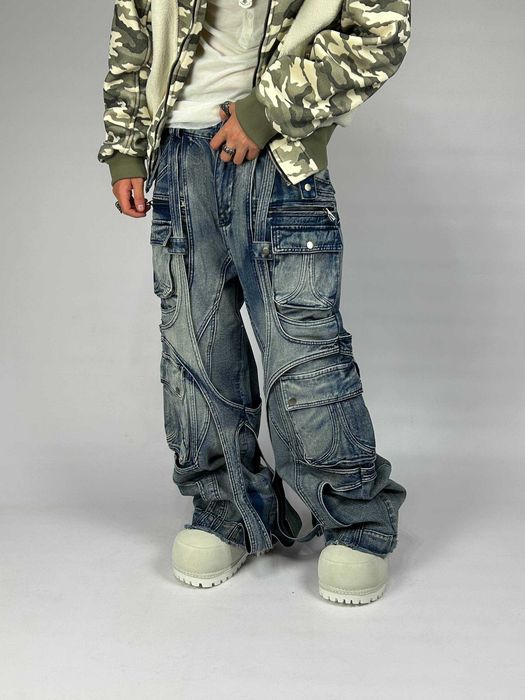 Джинси cargo jeans baggy faded archive opium широкі карго сині джынсы