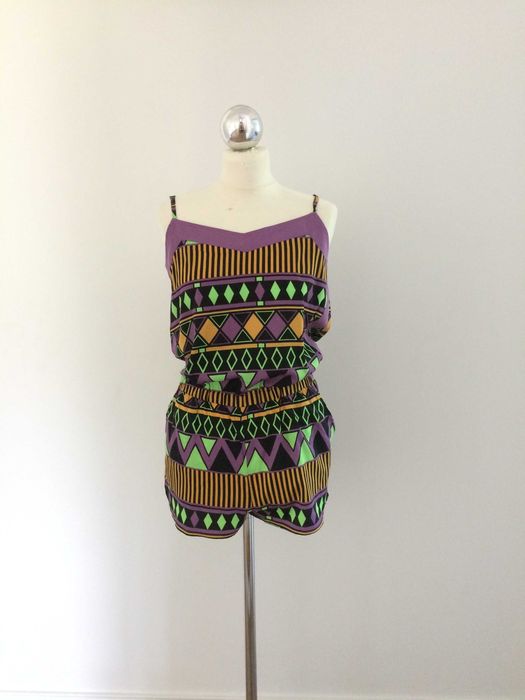 Kombinezon S M aztecki wzór kolorowy na ramiączkach letni kieszenie