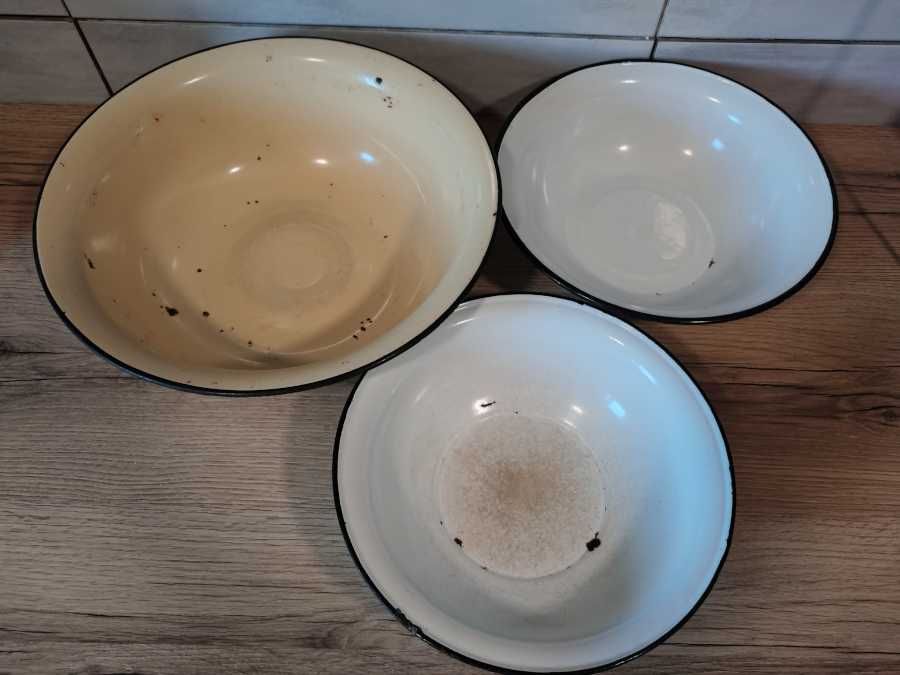 Stara duża emaliowana misa 3 sztuki PRL