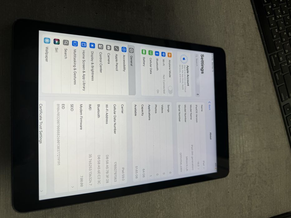 iPad 9 покол. 2021р. 64GB. Space Grey. LTE. Сім карта. 100% батарея