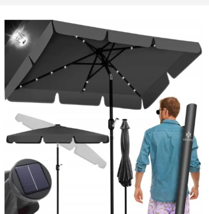 Kesser Parasol prostokąt 125x205cm podświetlenie LED antracyt