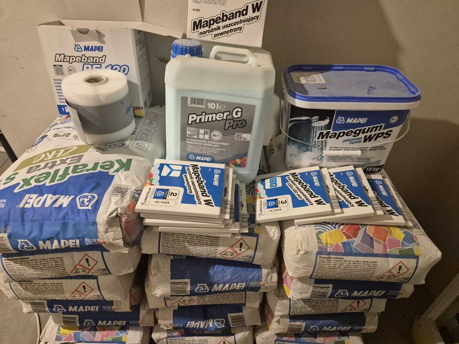 Klej do płytek, zaprawa klejowa Mapei Keraflex S1 + Folia w płynie + taśma + grunt + mankiety