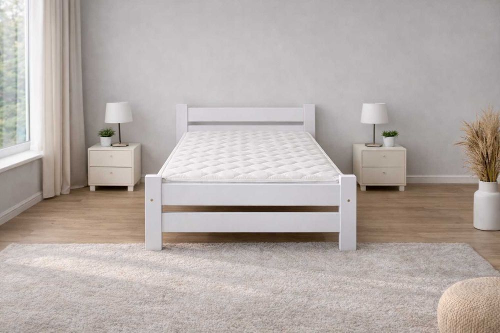 Nowe Łóżko Białe 90x200 + Materac 90x200 Pikowany pokrowiec