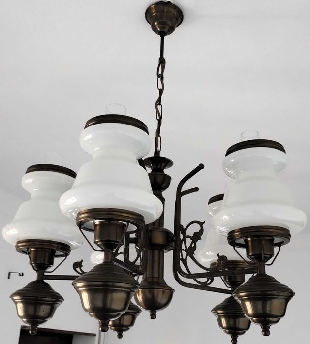 Candeeiro Tecto Metal Vidro Sala Quarto 5 Lustres