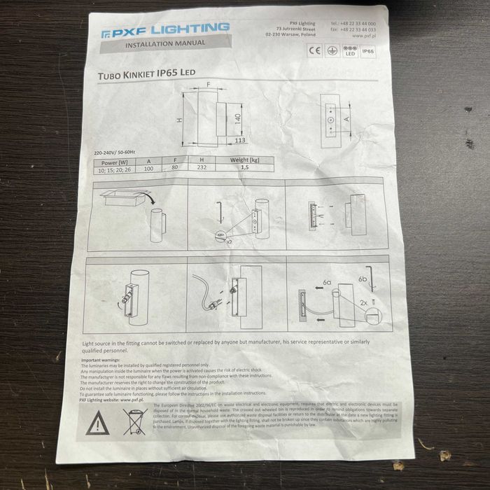 Lampy zewnętrzne LED – kinkiety PXF Lighting IP65 – 2 szt. – nowe