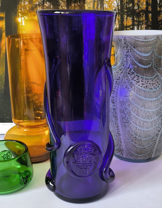 Wazon Pradniczanka pieczęć Kraków piękne stare kolorowe szkło