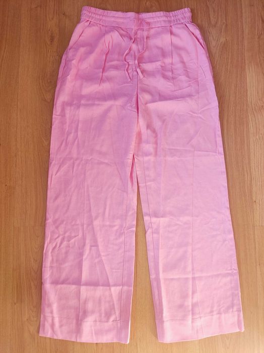 Różowe spodnie wysoki stan szerokie proste nogawki Sinsay L/XL