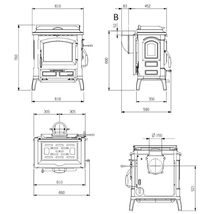 ISETTA CON CERCHI EVO 4.0 - Piec żeliwny z płytą do gotowania