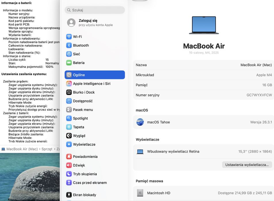 Apple MacBook Air 15” M4 | 16 GB RAM | 256 GB SSD | 100% Bateria | 15 Cykli | Idealny Stan