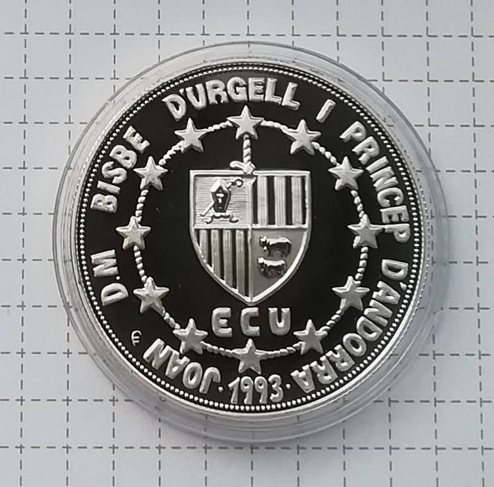 Андорра 10 дінерів 1993р. Митний союз ЄС. Sanctus Georgius. СРІБЛО.