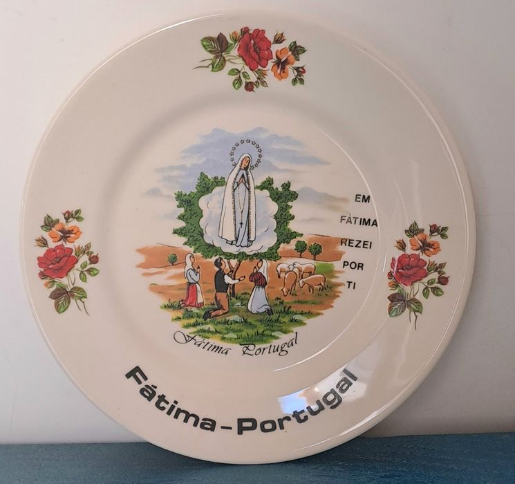 Pratinho em porcelana Recordação de Fátima,  17cm diâmetro