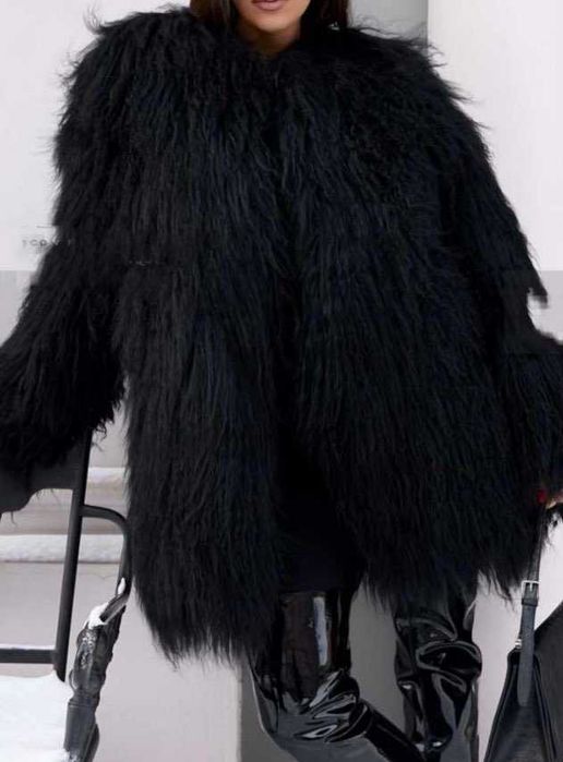 Futro z lamy futro luxus nowe czarne